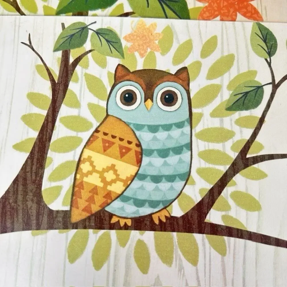J Brinley Artist, Woodland Owl 6 Placemats Vinyl, 2 sides MCM Table Setting Bird